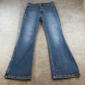 Gap Women 70s Flare High Rise Blue Jeans Retro Boho Patch Pocket 29/8 Short